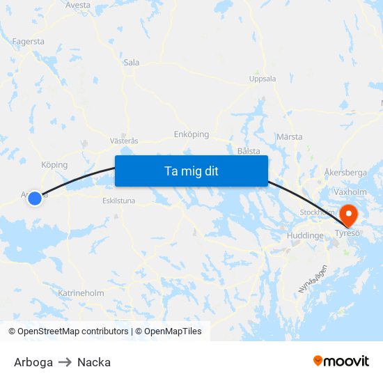 Arboga to Nacka map