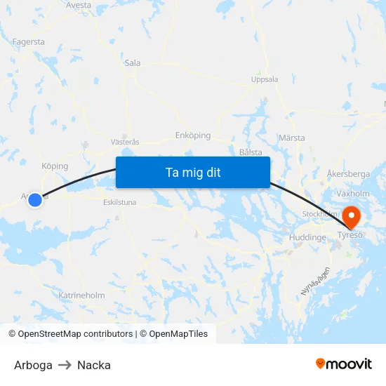 Arboga to Nacka map