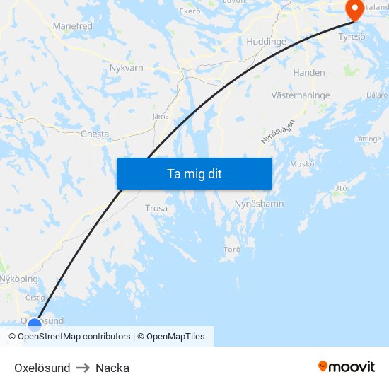 Oxelösund to Nacka map