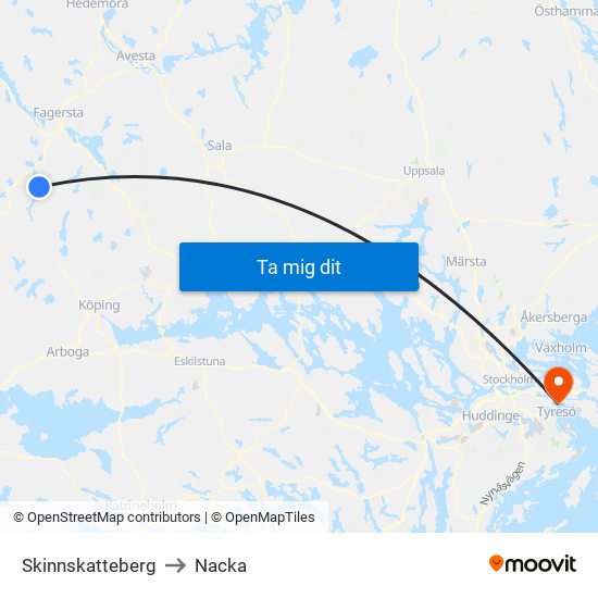 Skinnskatteberg to Nacka map