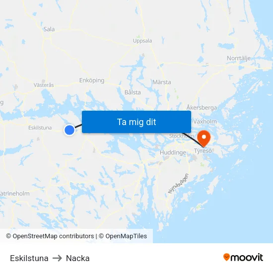 Eskilstuna to Nacka map