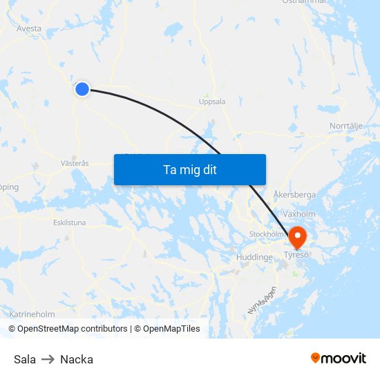 Sala to Nacka map