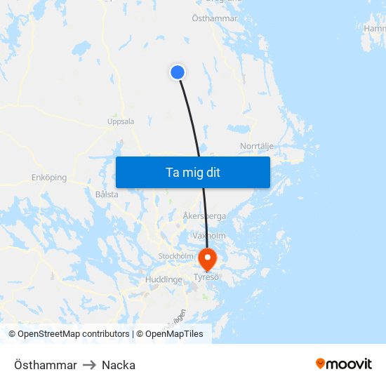 Östhammar to Nacka map