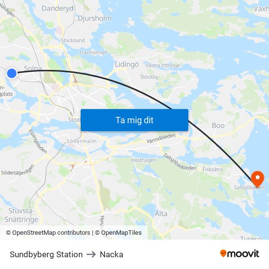 Sundbyberg Station to Nacka map