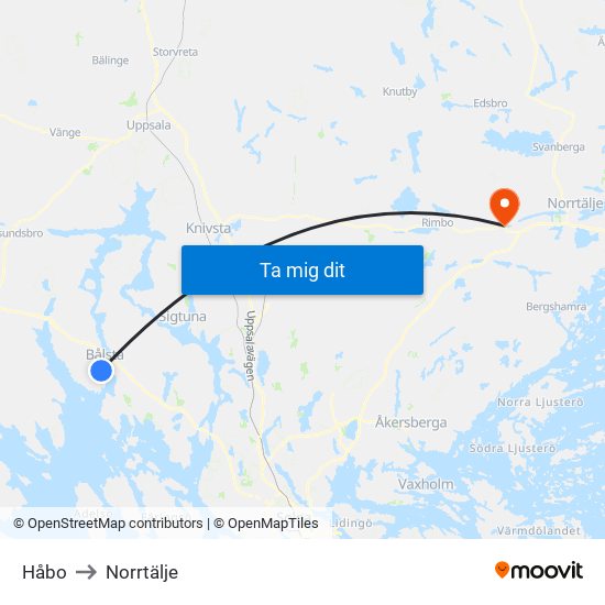 Håbo to Norrtälje map