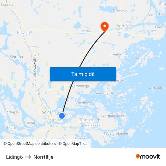Lidingö to Norrtälje map