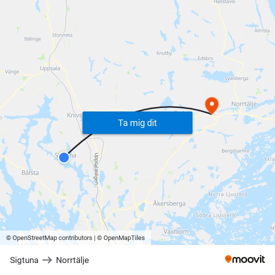 Sigtuna to Norrtälje map