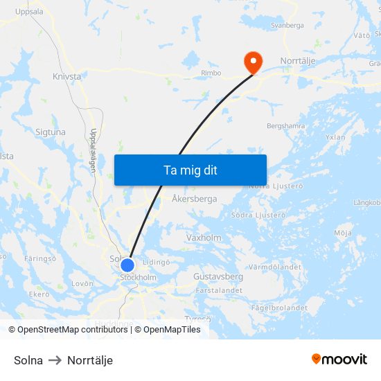 Solna to Norrtälje map