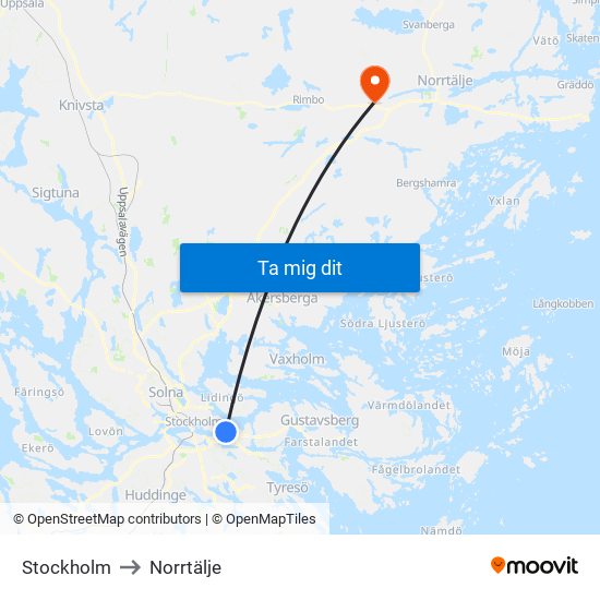 Stockholm to Norrtälje map