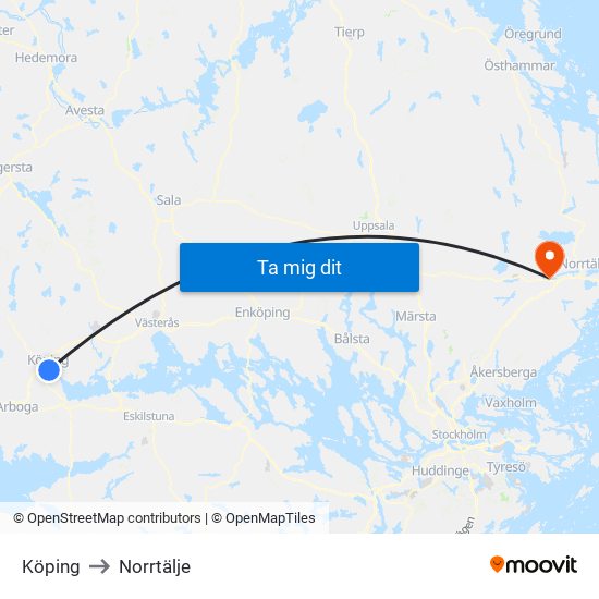 Köping to Norrtälje map