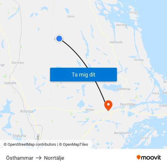 Östhammar to Norrtälje map