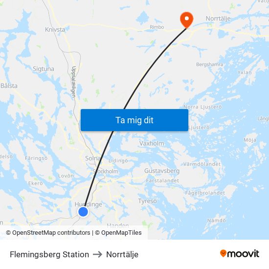 Flemingsberg Station to Norrtälje map