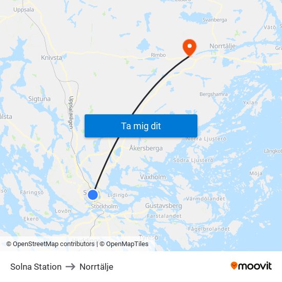 Solna Station to Norrtälje map