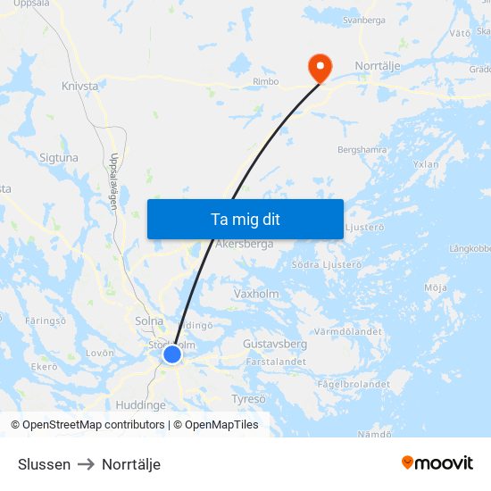 Slussen to Norrtälje map