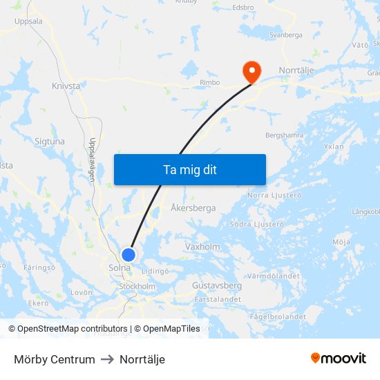 Mörby Centrum to Norrtälje map