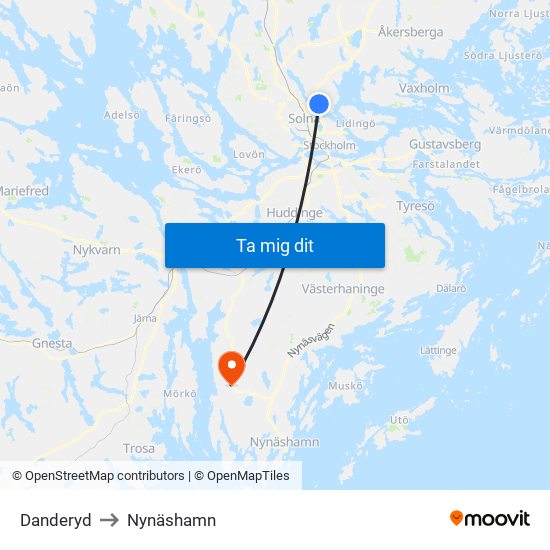 Danderyd to Nynäshamn map