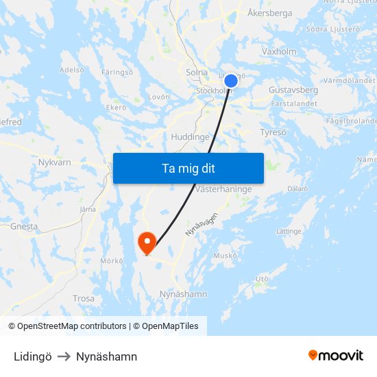 Lidingö to Nynäshamn map