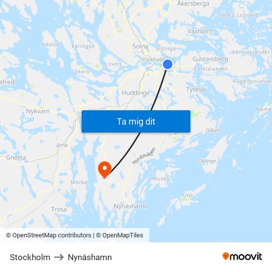 Stockholm to Nynäshamn map