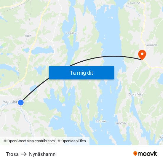 Trosa to Nynäshamn map