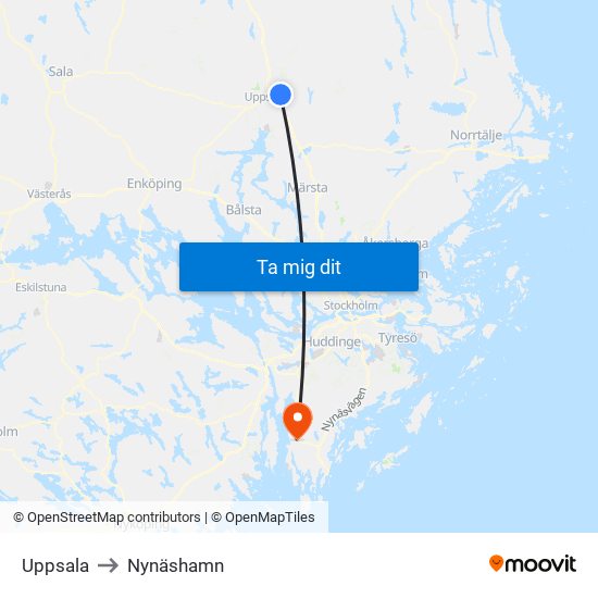 Uppsala to Nynäshamn map