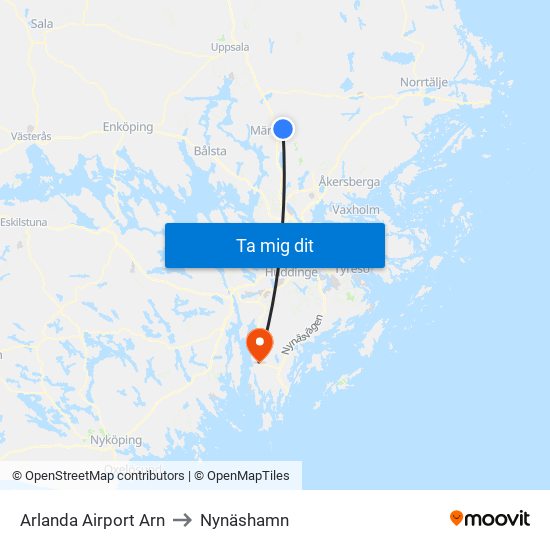 Arlanda Airport Arn to Nynäshamn map