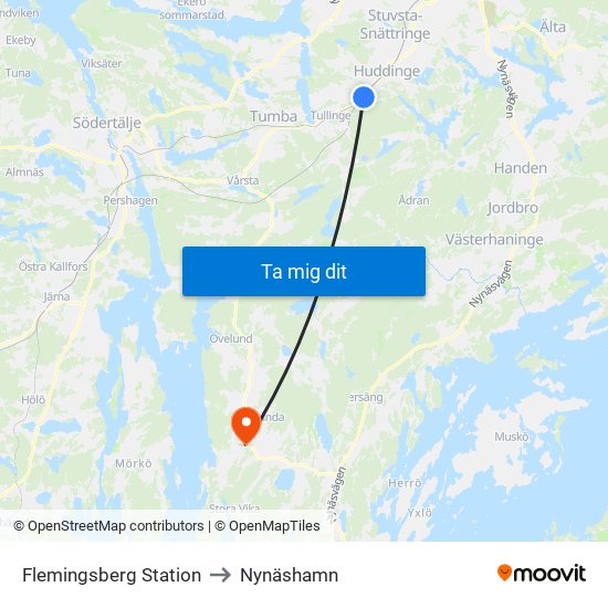 Flemingsberg Station to Nynäshamn map