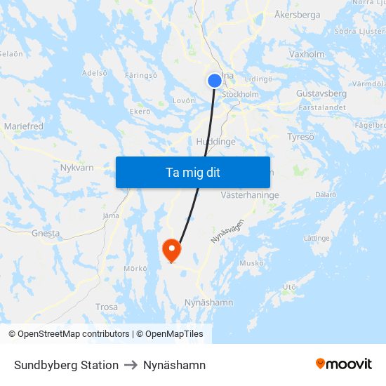 Sundbyberg Station to Nynäshamn map