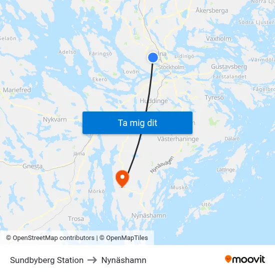 Sundbyberg Station to Nynäshamn map