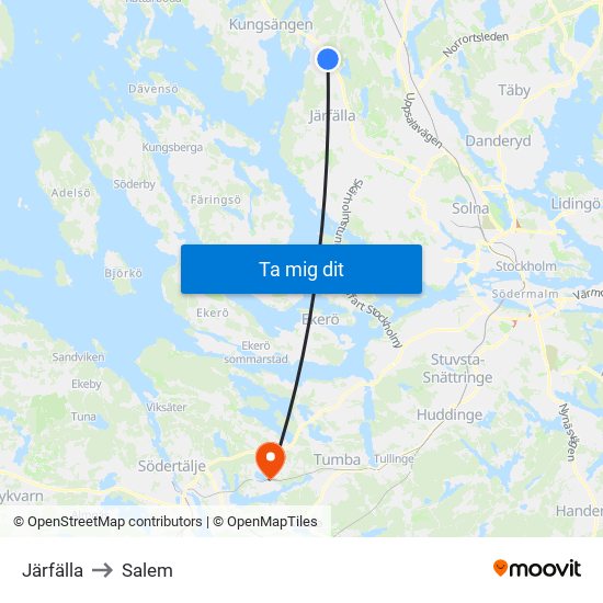 Järfälla to Salem map