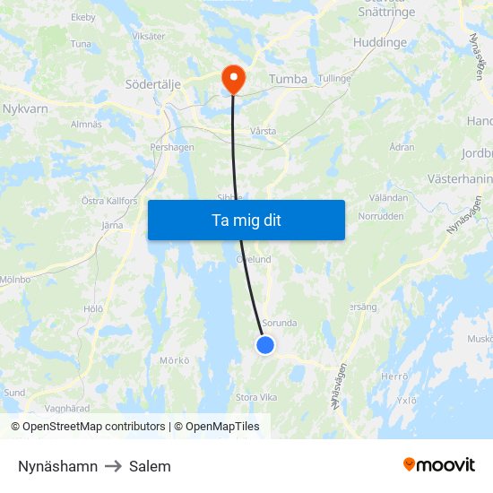 Nynäshamn to Salem map
