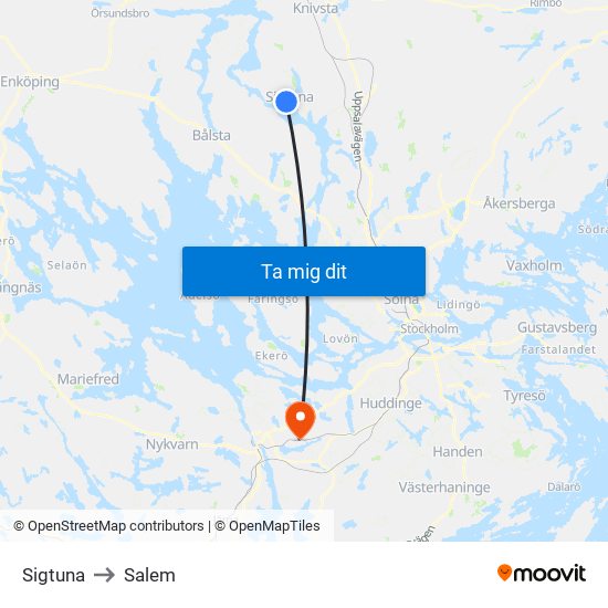 Sigtuna to Salem map