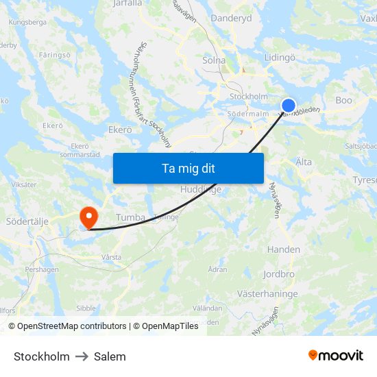 Stockholm to Salem map