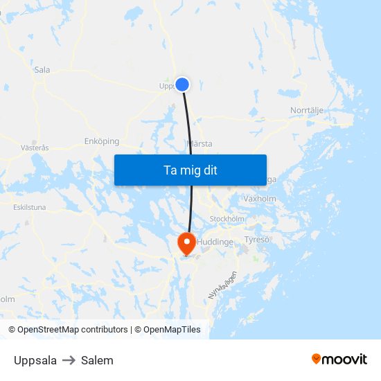 Uppsala to Salem map