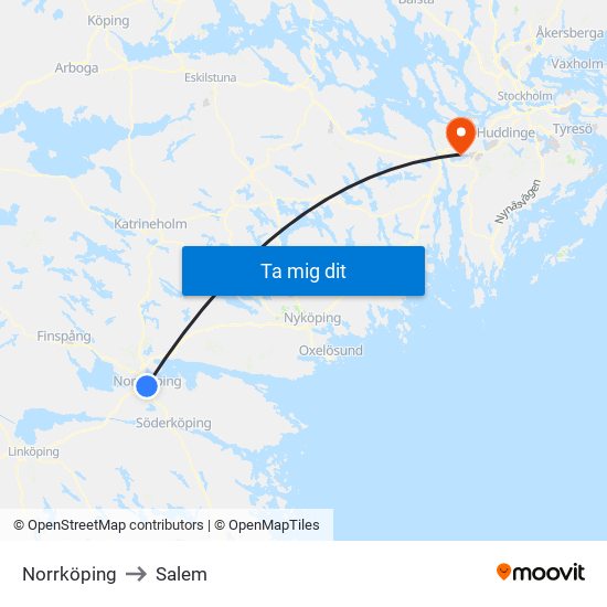 Norrköping to Salem map