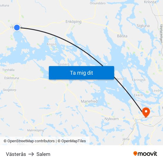 Västerås to Salem map