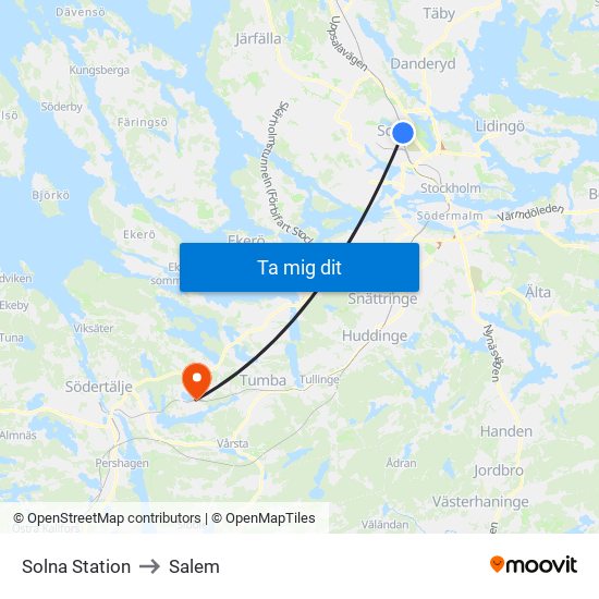 Solna Station to Salem map