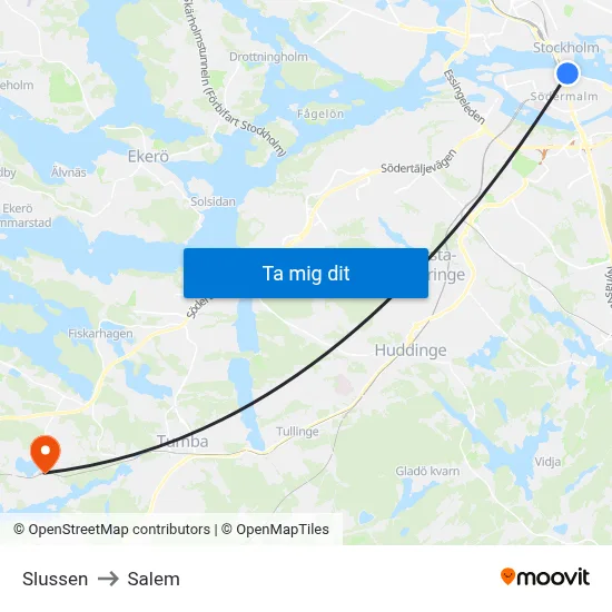 Slussen to Salem map