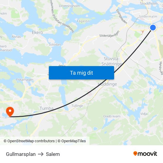Gullmarsplan to Salem map