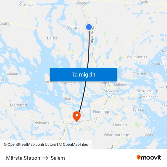 Märsta Station to Salem map