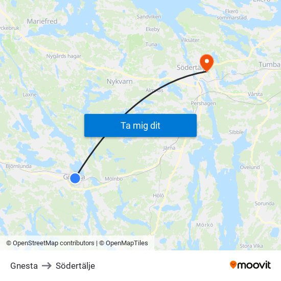 Gnesta to Södertälje map