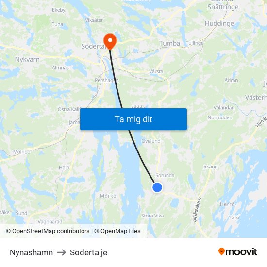 Nynäshamn to Södertälje map