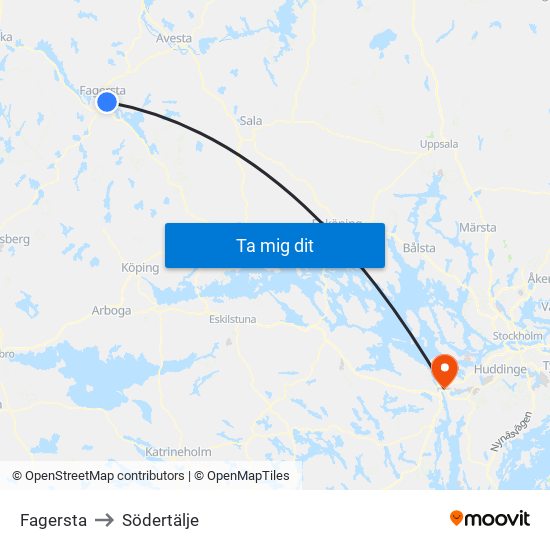 Fagersta to Södertälje map