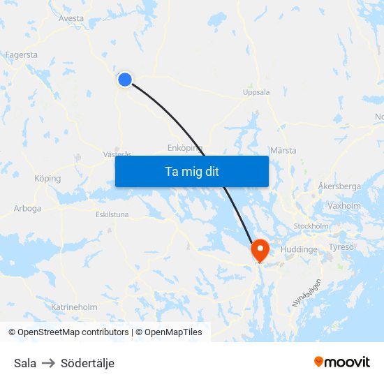 Sala to Södertälje map