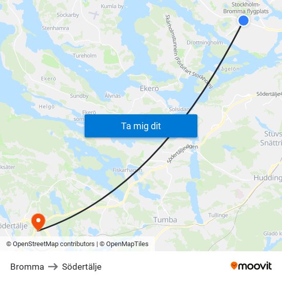 Bromma to Södertälje map