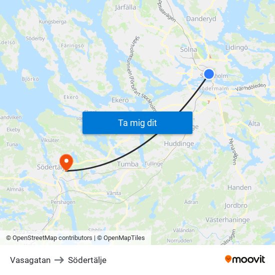 Vasagatan to Södertälje map
