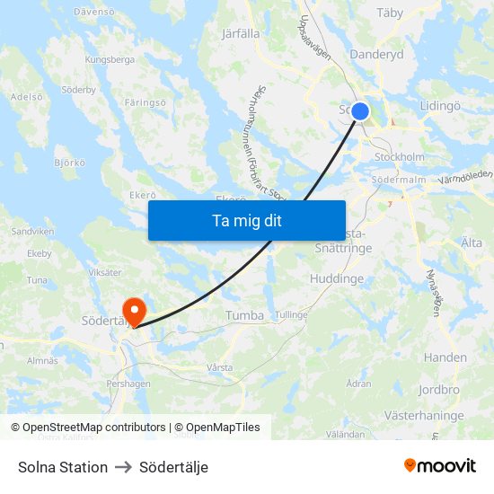 Solna Station to Södertälje map