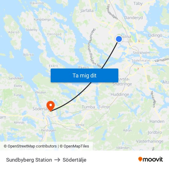 Sundbyberg Station to Södertälje map