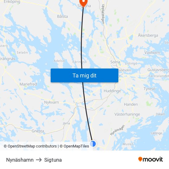 Nynäshamn to Sigtuna map