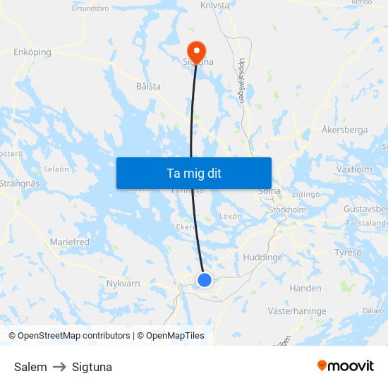 Salem to Sigtuna map