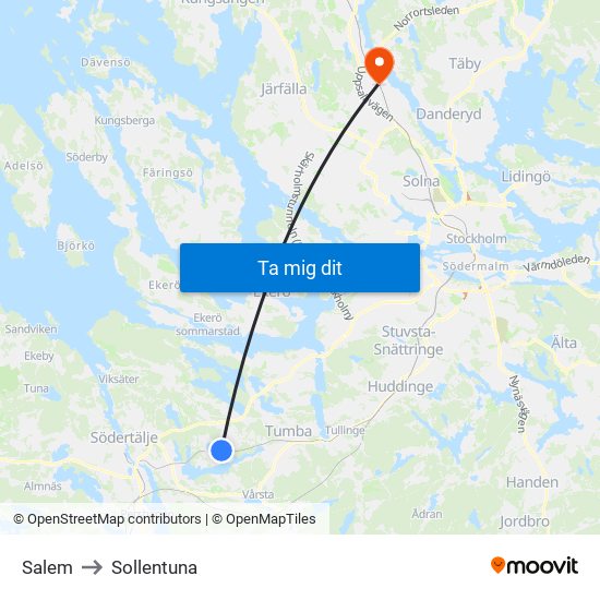 Salem to Sollentuna map